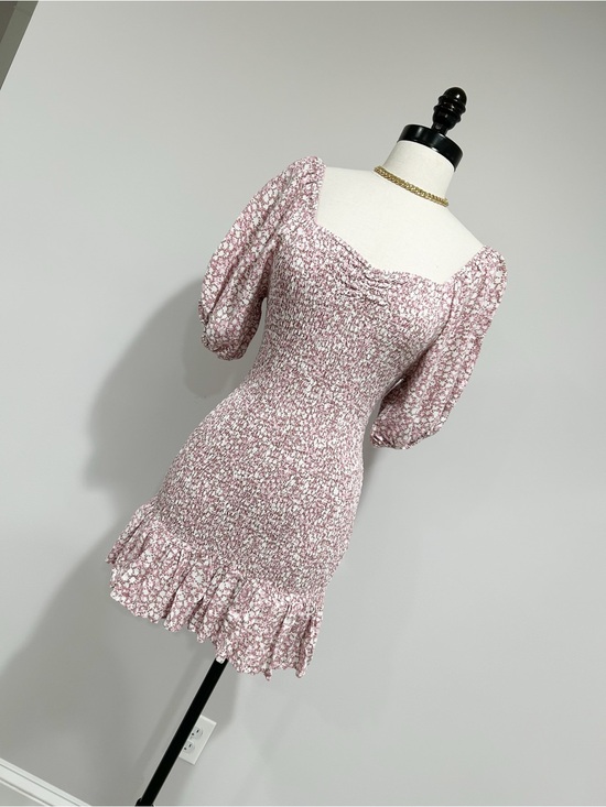 Japra Dresses & Skirts - Smocked Pink Floral Mini Dress with Puff Sleeves